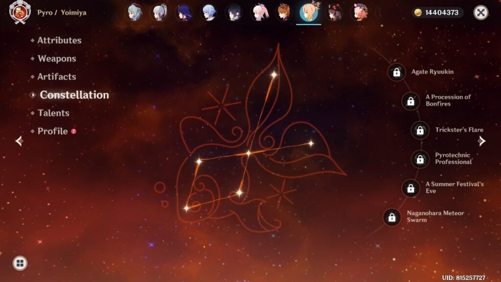 Yoimiya's constellation section in Genshin Impact