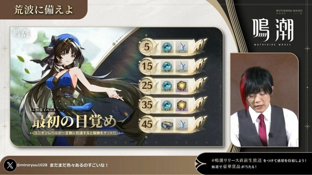 Wuthering Waves 1.0 rewards for the events.