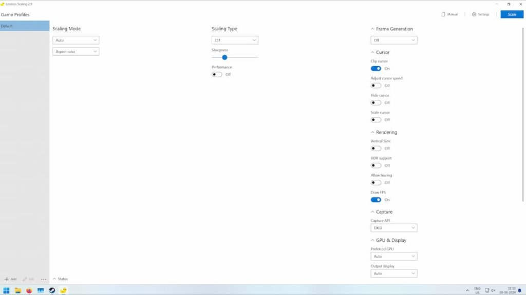 The Lossless Scaling UI