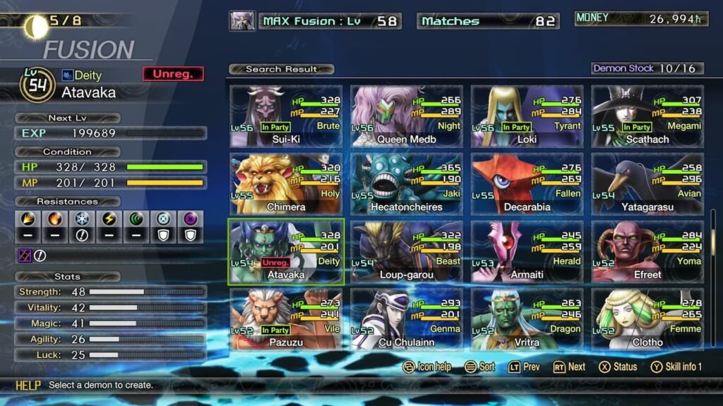 Demon fusion list SMT 5 vengeance