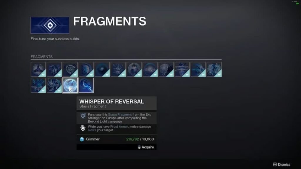 Destiny 2 Stasis Fragments