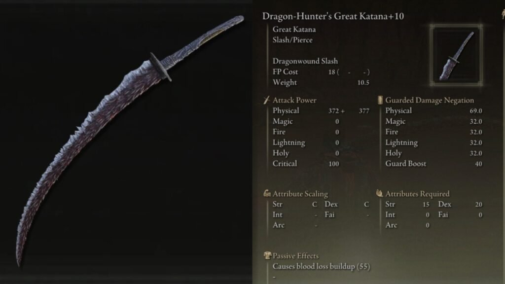 Dragon Hunter's Great Katana Shadow of the Erdtree