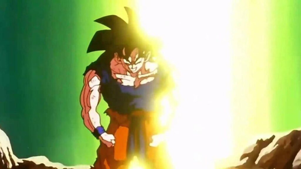 Goku turns into a Super Saiyan for the first time