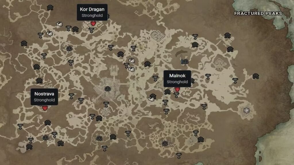 Diablo 4 Fractured Peaks Stronghold Locations