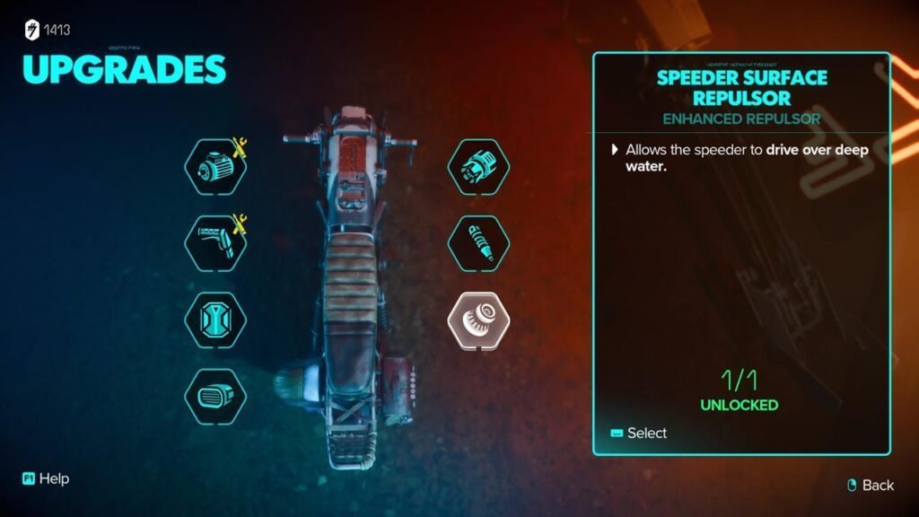 Star Wars Outlaws Speeder upgrade screen