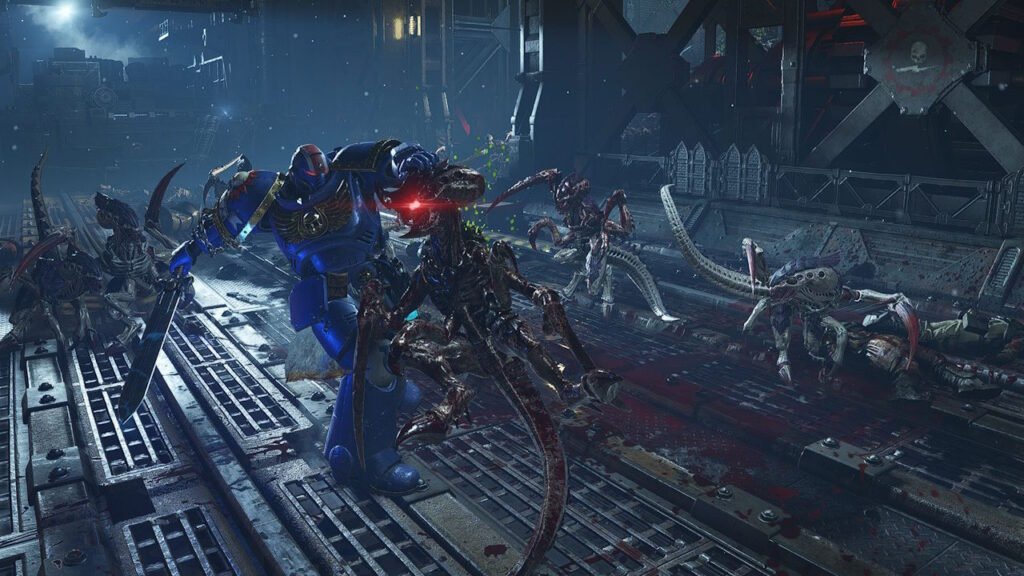 A battle with a Tyranid in Warhammer 40K Space Marine 2