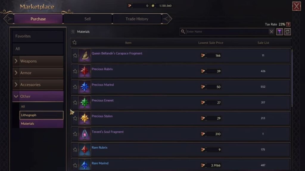 Auction House marketplace Throne and Liberty