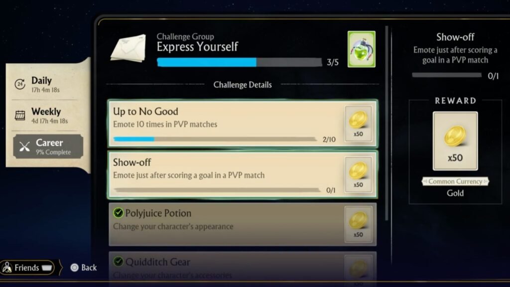 Complete Weekly challenges to earn Gold