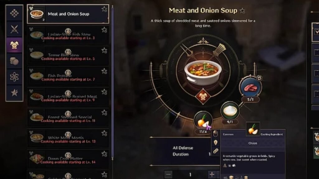 Cooking menu in Throne and Liberty