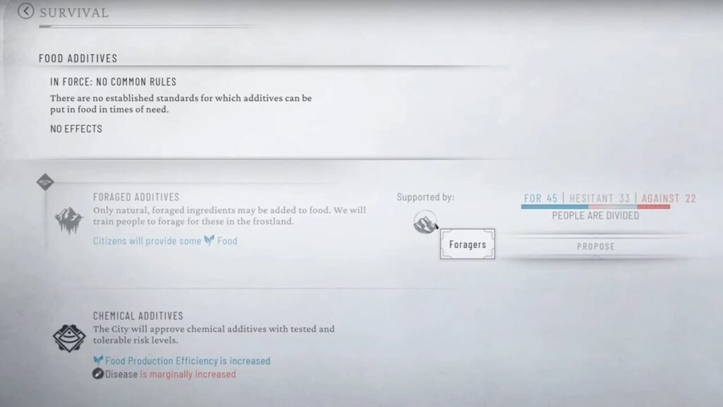 Chemical additives option in Frostpunk 2