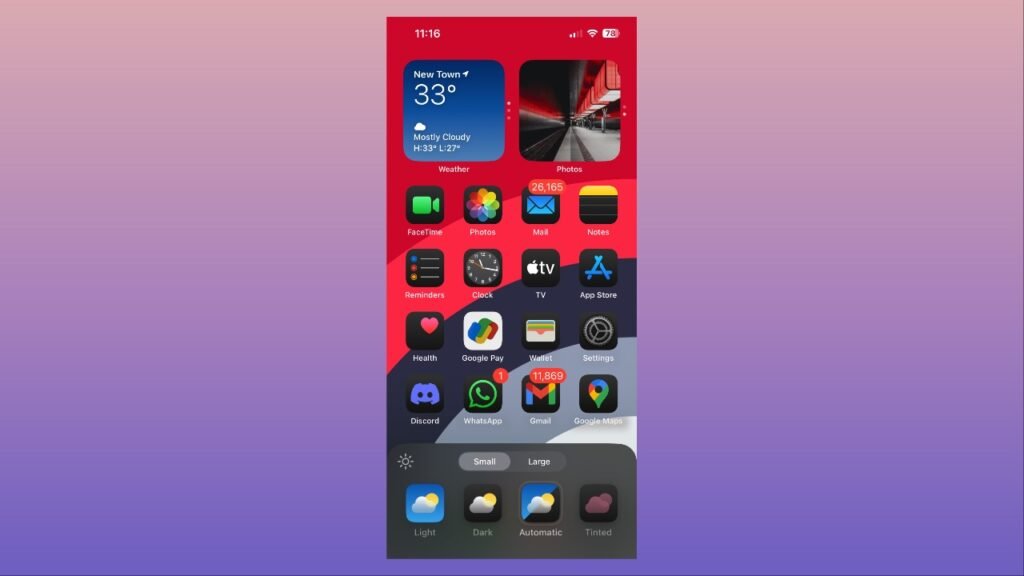 iOS 18 Home Screen customization menu