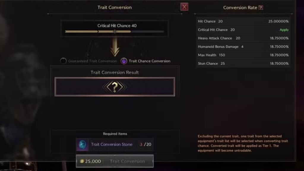 Trait Conversion Throne and Liberty