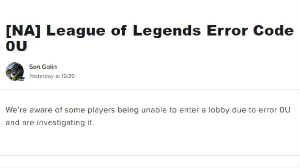 LoL Error Code OU