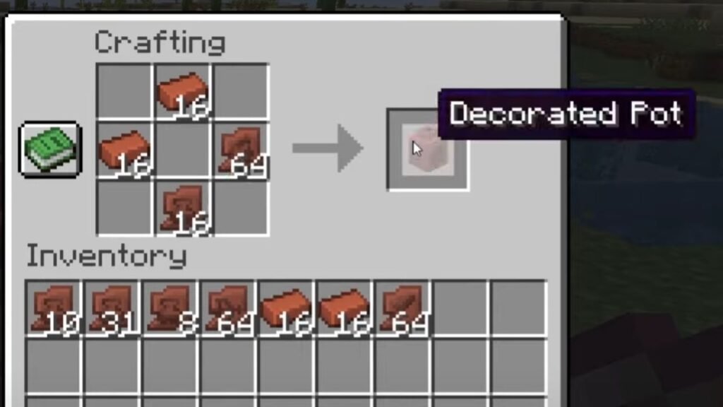 Crafting recipe to make a decoration pot in Minecraft