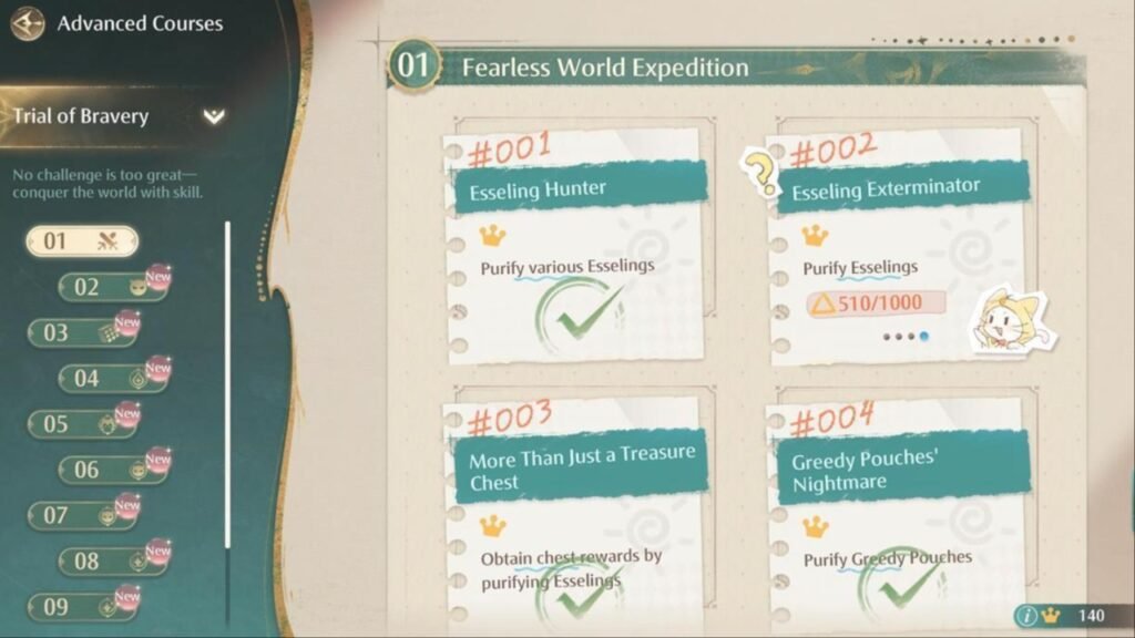 Advanced Cources and Progression Tallies Infinity Nikki