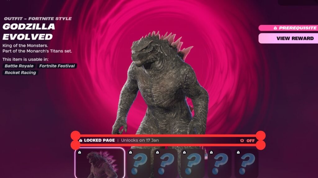 Godzilla skin in Fortnite Chapter 6 Season 1 Battle Pass