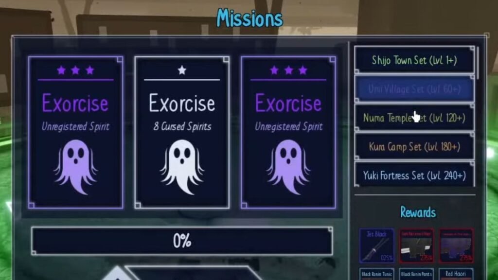 Missions in Jujutsu Infinite