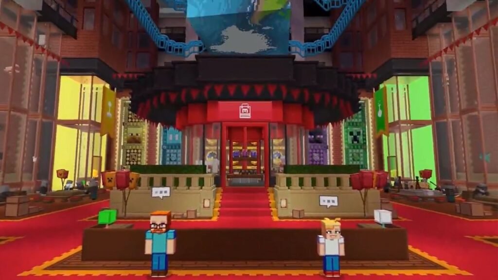 Lobby area in Minecraft Eerie Mojang Office party event lobby