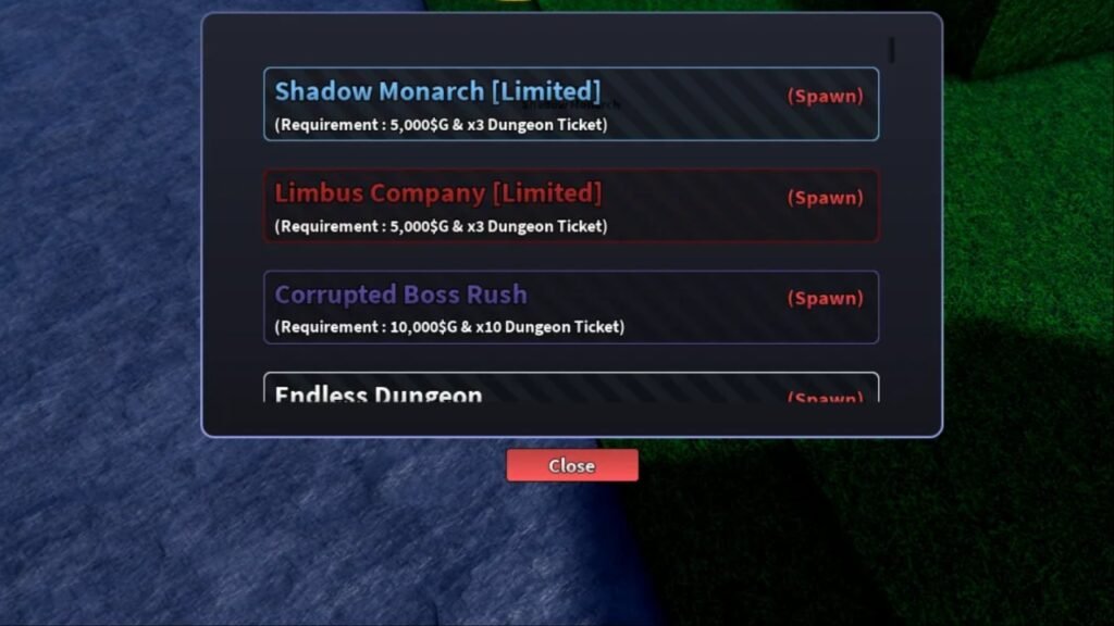 Available Dungeons in Verse Piece