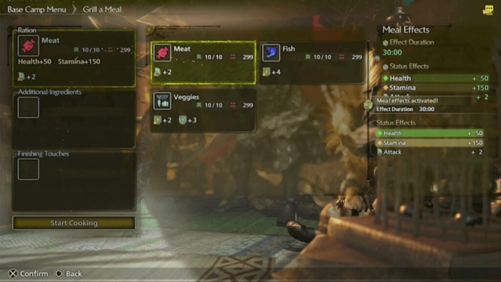 Custom meal option Monster Hunter Wilds