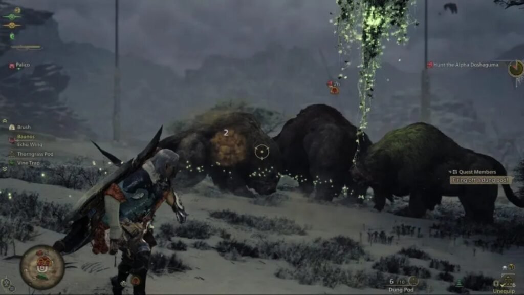 Firing Dung Pod on a herd of Doshaguma in Wilds