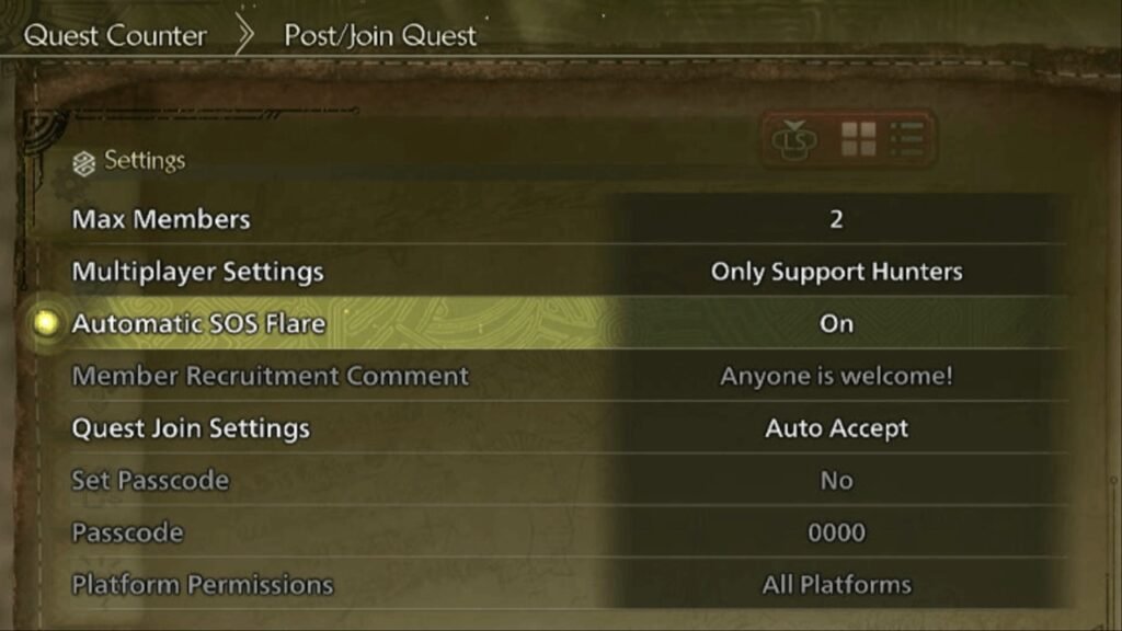 Multiplayer Support Hunter Settings Monster Hunter Wilds