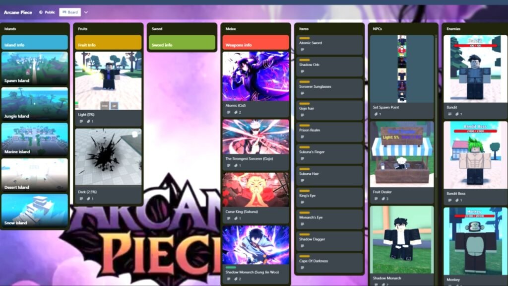 Arcane Piece Trello Board