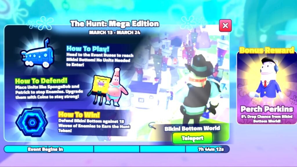 Starting the Hunt Mega Edition in SpongeBob Tower Defense