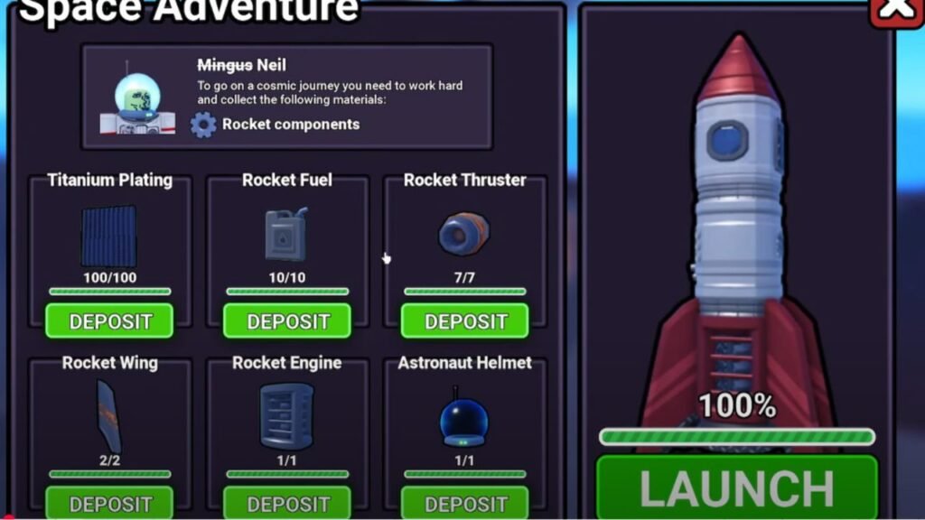 Items to make Rocket in Dig It